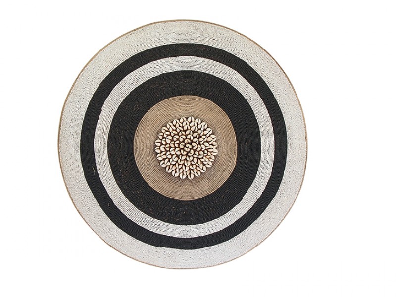 Beaded Shield - White With Black Rings, Manilla and Cowrie Center
